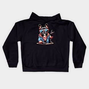 Funny French Bulldog with Sunglasses Kids Hoodie